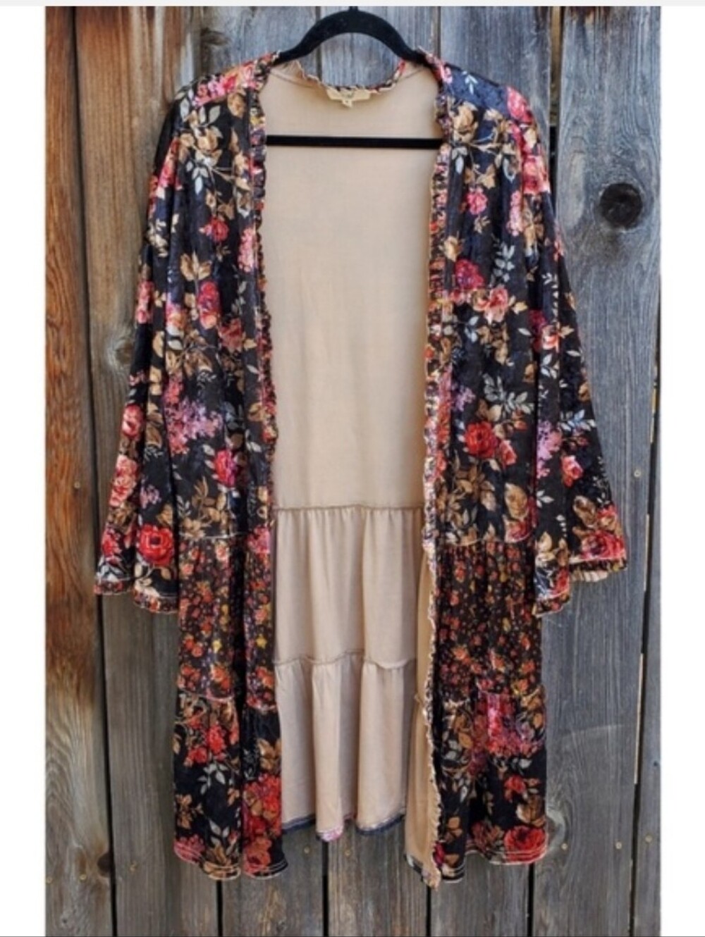 Easel brand velvet floral open boho tiered kimono